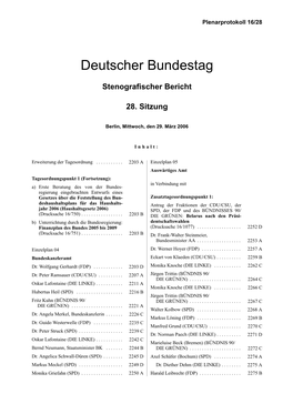 CDU/CSU, Der Jahr 2006 (Haushaltsgesetz 2006) SPD, Der FDP Und Des BÜNDNISSES 90/ (Drucksache 16/750)