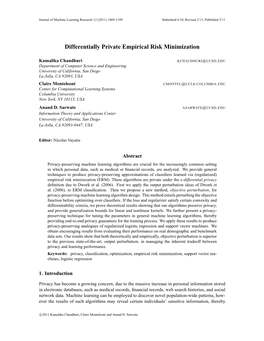 Differentially Private Empirical Risk Minimization