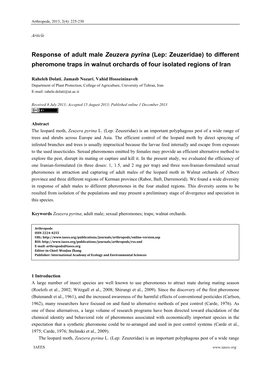 Response of Adult Male Zeuzera Pyrina (Lep: Zeuzeridae) to Different Pheromone Traps in Walnut Orchards of Four Isolated Regions of Iran