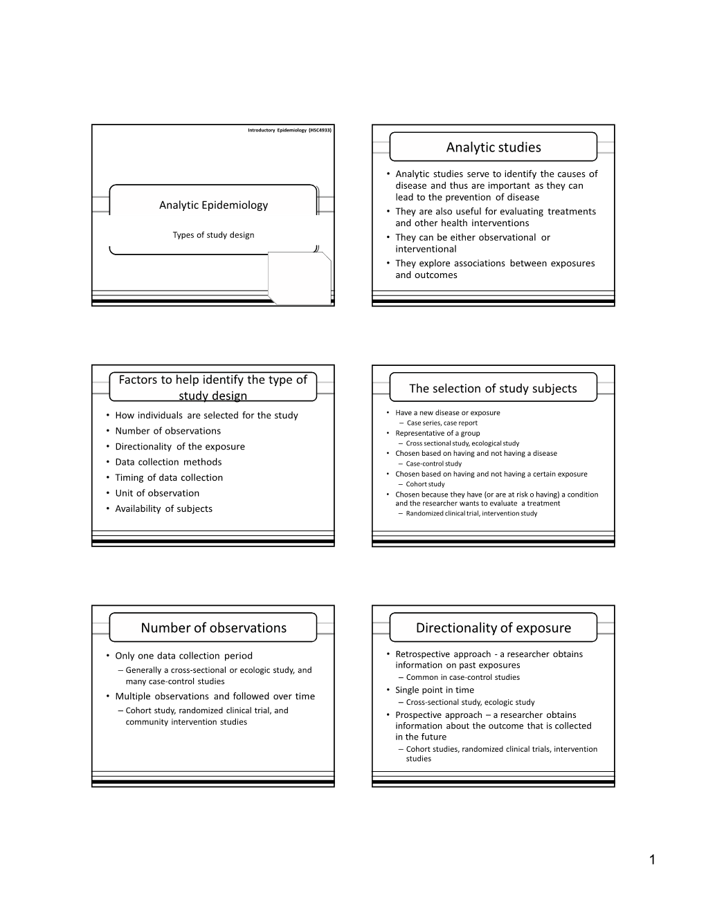 Analytic Studies Number of Observations Directionality Of