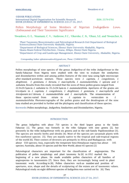Pollen Morphology of Some Members of Nigerian Indigofera Linn. (Fabaceae) and Their Taxonomic Significance