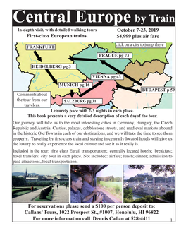 Central Europe by Train In-Depth Visit, with Detailed Walking Tours October 7-23, 2019 First-Class European Trains