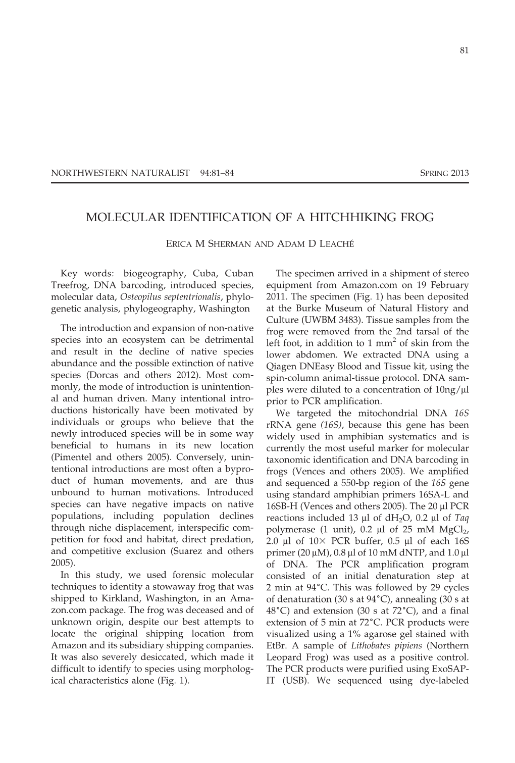 Molecular Identification of a Hitchhiking Frog