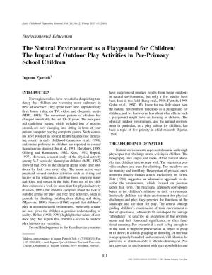 The Impact of Outdoor Play Activities in Pre-Primary School Children