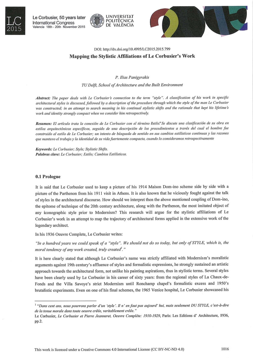 Mapping the Stylistic Affiliations of Le Corbusier's Work 0.1 Prologue