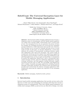 Babelcrypt: the Universal Encryption Layer for Mobile Messaging Applications