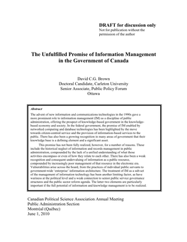 The Unfulfilled Promise of Information Management in the Government of Canada