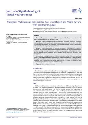 Malignant Melanoma of the Lacrimal Sac: Case Report and Major Review with Treatment Update