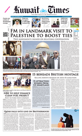 FM in Landmark Visit to Palestine to Boost Ties