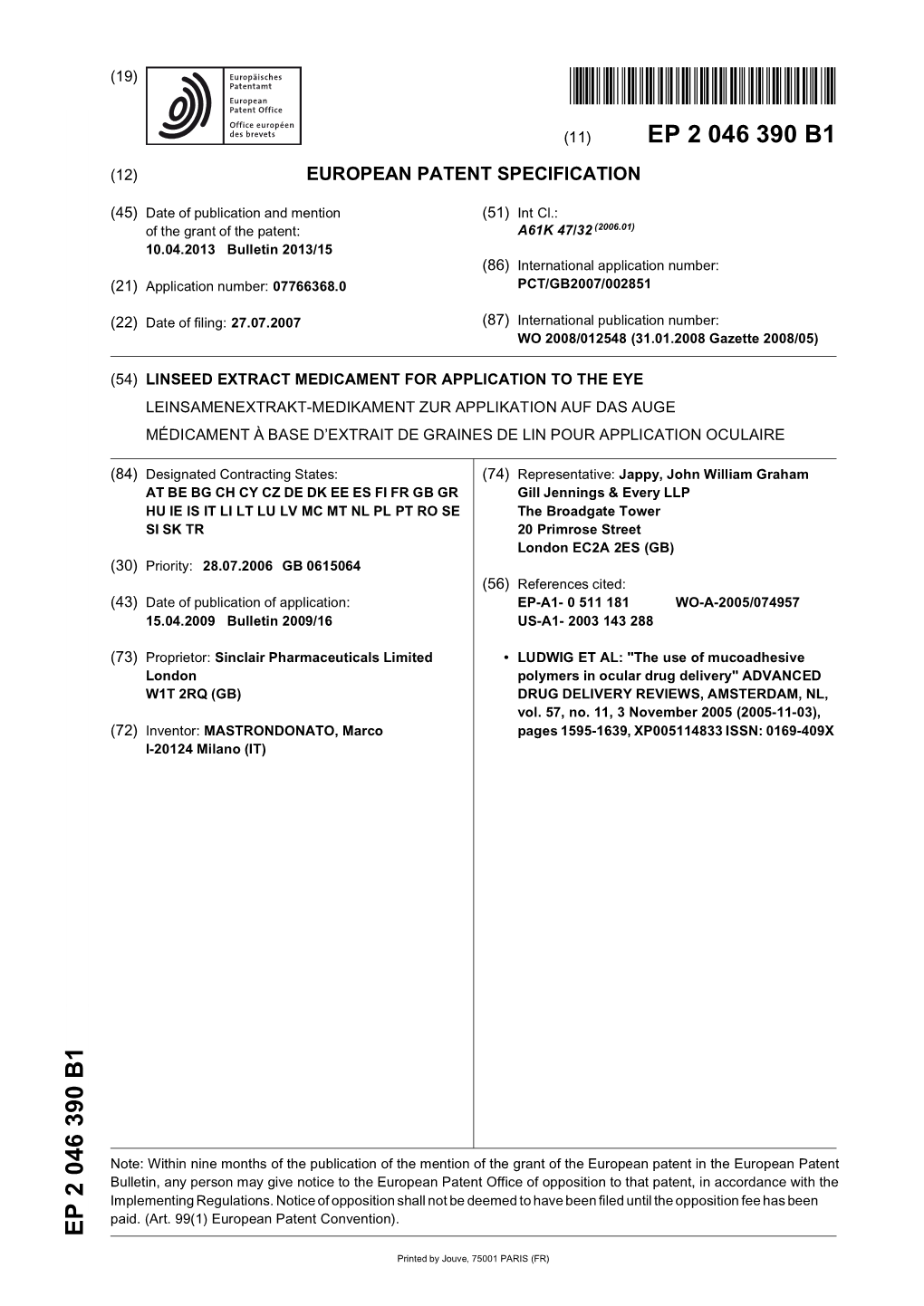 Linseed Extract Medicament for Application to The