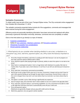 Liverytransport Bylaw Review Verbatim Report (Public) January 2020