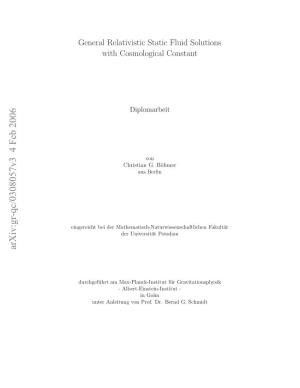 General Relativistic Static Fluid Solutions with Cosmological Constant