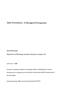 Sales Promotions: a Managerial Perspective