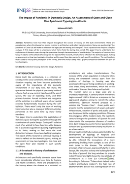 The Impact of Pandemic in Domestic Design, an Assessment of Open and Close Plan Apartment Typology in Albania