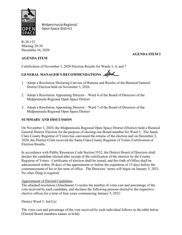 R-20-152 Meeting 20-30 December 16, 2020 AGENDA ITEM 2 AGENDA ITEM