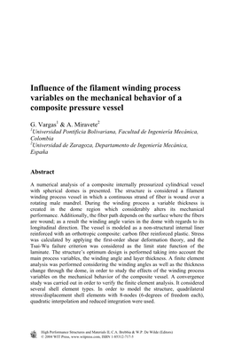 Influence of the Filament Winding Process Variables on the Mechanical Behavior of a Composite Pressure Vessel