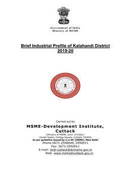 Brief Industrial Profile of Kalahandi District 2019-20