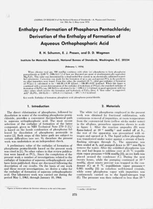 Enthalpy of Formation of Phosphorus Pentachloride; Derivation of the Enthalpy of Formation of Aqueous Orthophosphoric Acid