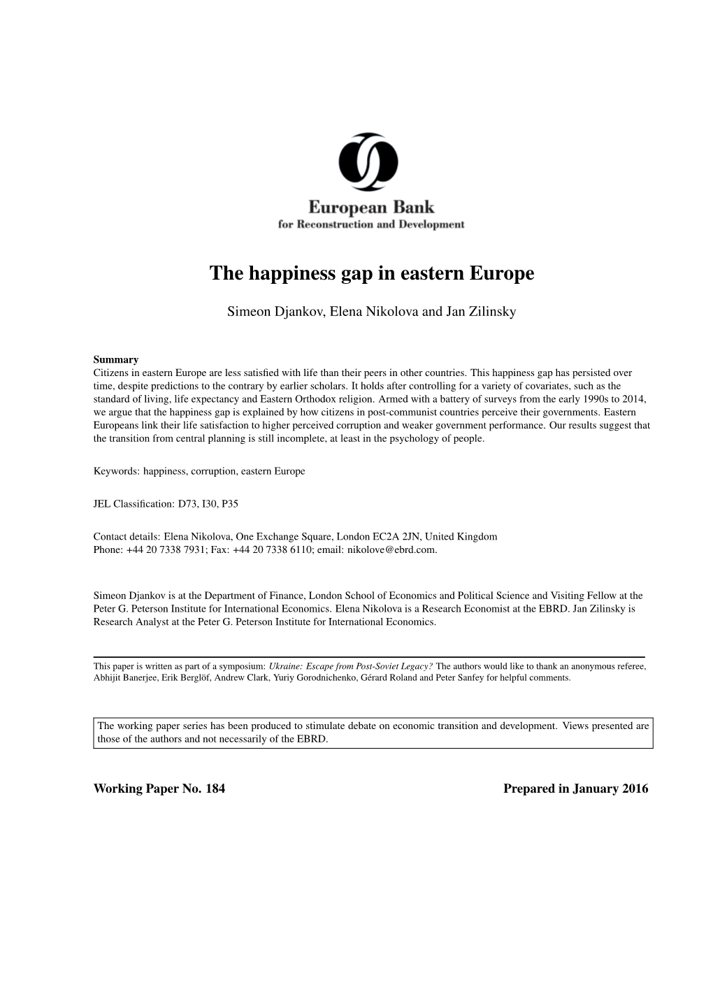 The Happiness Gap in Eastern Europe