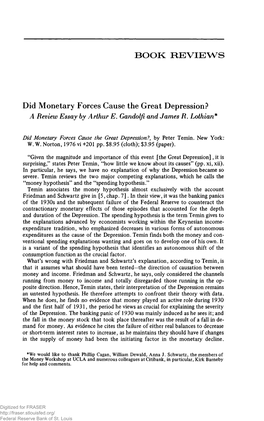 Did Monetary Forces Cause the Great Depresstion? by Peter Temin