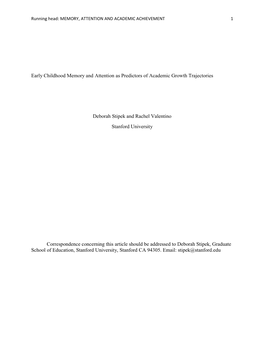 Early Childhood Memory and Attention As Predictors of Academic Growth Trajectories