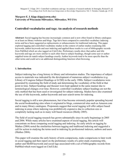 Controlled Vocabularies and Tags: an Analysis of Research Methods