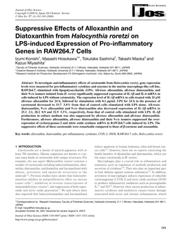 Suppressive Effects of Alloxanthin and Diatoxanthin from Halocynthia