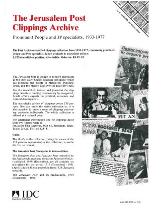 The Jerusalem Post Clippings Archive Prominent People and JP Specialists, 1933-1977