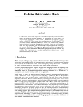 Predictive Matrix-Variate T Models