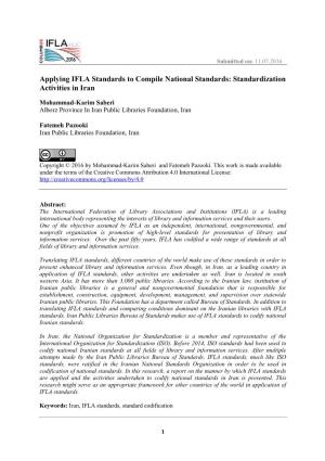 Applying IFLA Standards to Compile National Standards: Standardization Activities in Iran