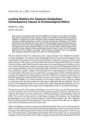 Looting Matters for Classical Antiquities: Contemporary Issues in Archaeological Ethics