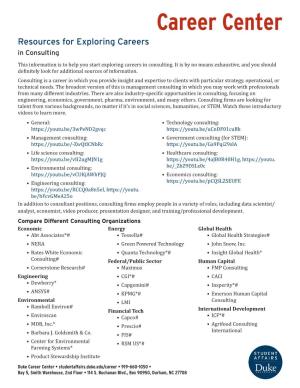 Career Center Resources for Exploring Careers in Consulting