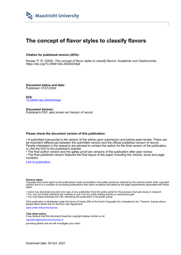 The Concept of Flavor Styles to Classify Flavors