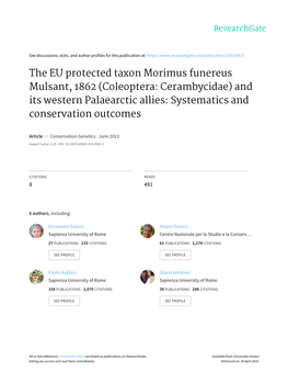 The EU Protected Taxon Morimus Funereus Mulsant, 1862 (Coleoptera: Cerambycidae) and Its Western Palaearctic Allies: Systematics and Conservation Outcomes