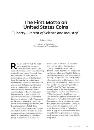 The First Motto on United States Coins “Liberty—Parent of Science and Industry”