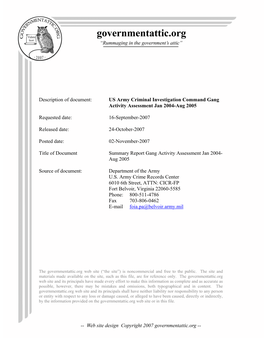 US Army Criminal Investigation Command Gang Activity Assessment Jan 2004-Aug 2005