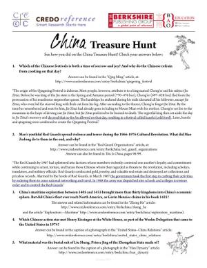 China Treasure Hunt! Check Your Answers Below