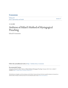 Ambrose of Milan's Method of Mystagogical Preaching Edward O