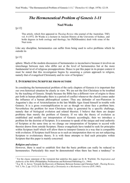 Noel Weeks, "The Hermeneutical Problem of Genesis 1-11,"