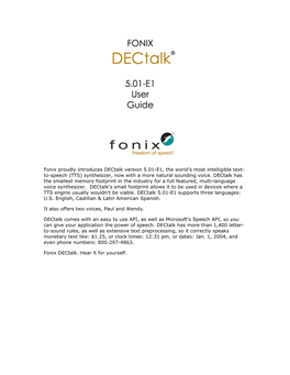 Fonix Proudly Introduces Dectalk Version 5.01-E1, the World's Most