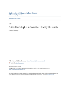 A Creditor's Rights in Securities Held by His Surety Edward G