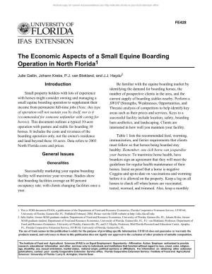 The Economic Aspects of a Small Equine Boarding Operation in North Florida1