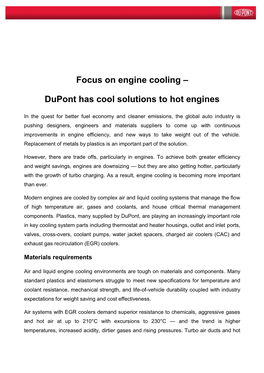 Focus on Engine Cooling – Dupont Has Cool Solutions to Hot Engines