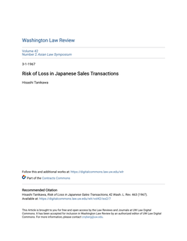 Risk of Loss in Japanese Sales Transactions