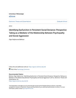 Identifying Dysfunction in Persistent Social Deviance: Perspective Taking As a Mediator of the Relationship Between Psychopathy and Social Aggression