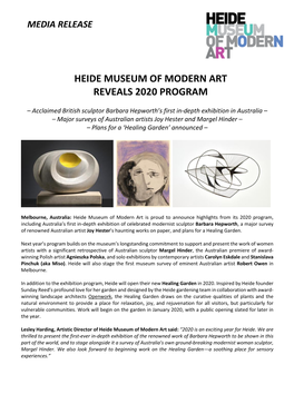 Heide Museum of Modern Art Reveals 2020 Program