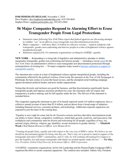 56 Major Companies Respond to Alarming Effort to Erase Transgender People from Legal Protections