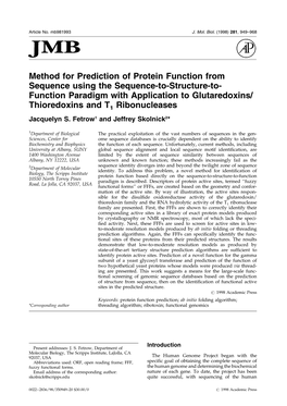Method for Prediction of Protein Function from Sequence Using The