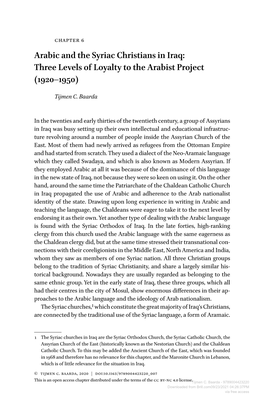 Arabic and the Syriac Christians in Iraq: Three Levels of Loyalty to the Arabist Project (1920–1950)