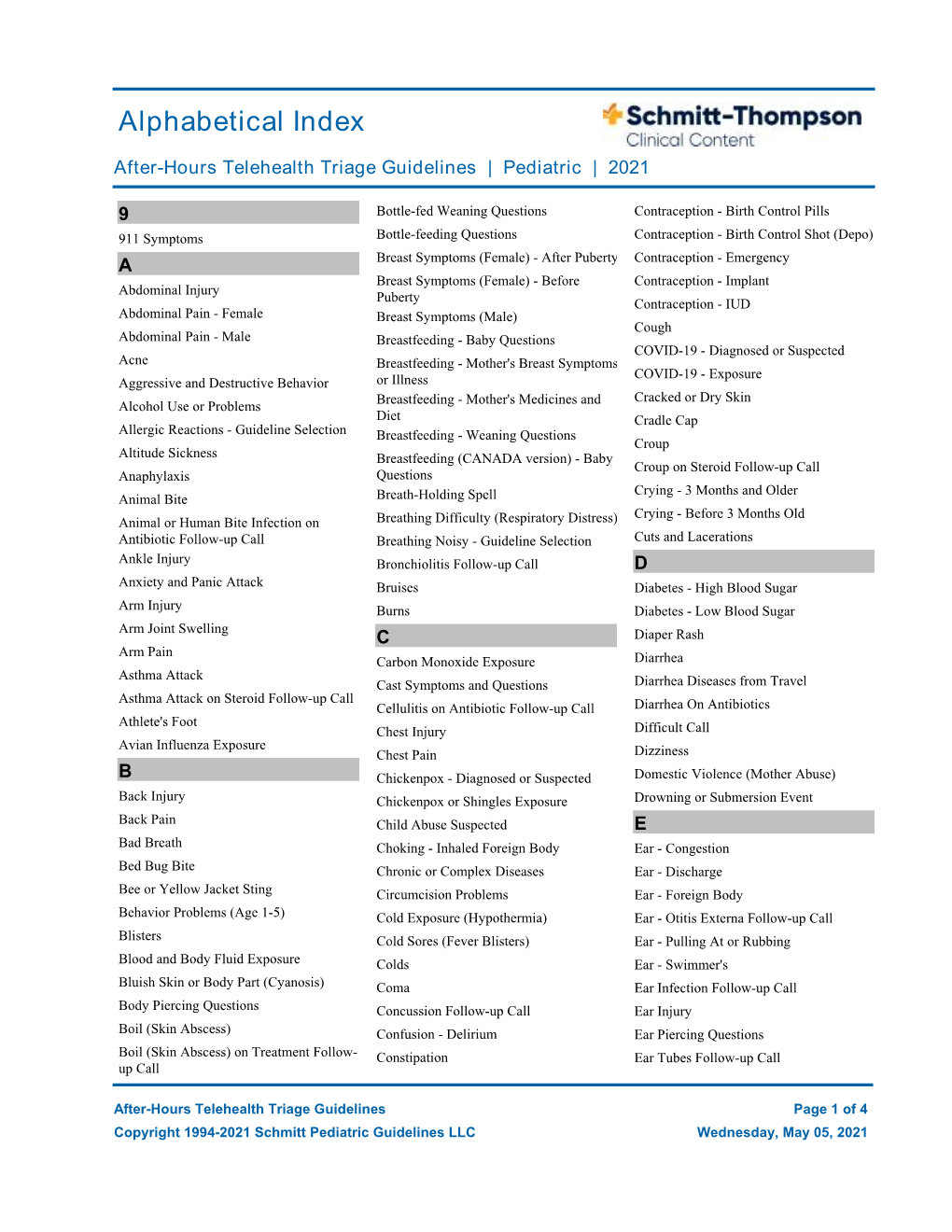 Alphabetical Index